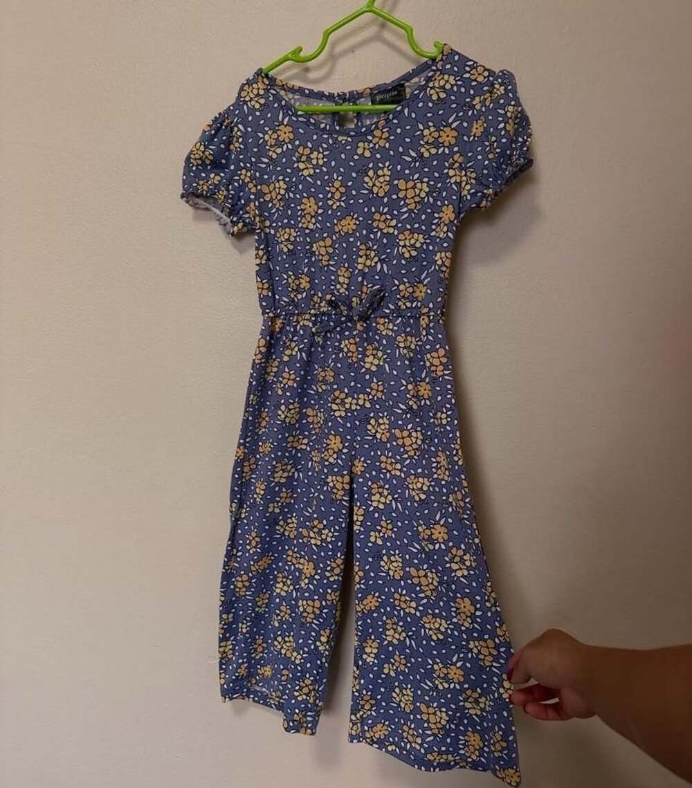 Picapino Purple Floral Puff Sleeve Kids Jumpsuit Size 4T